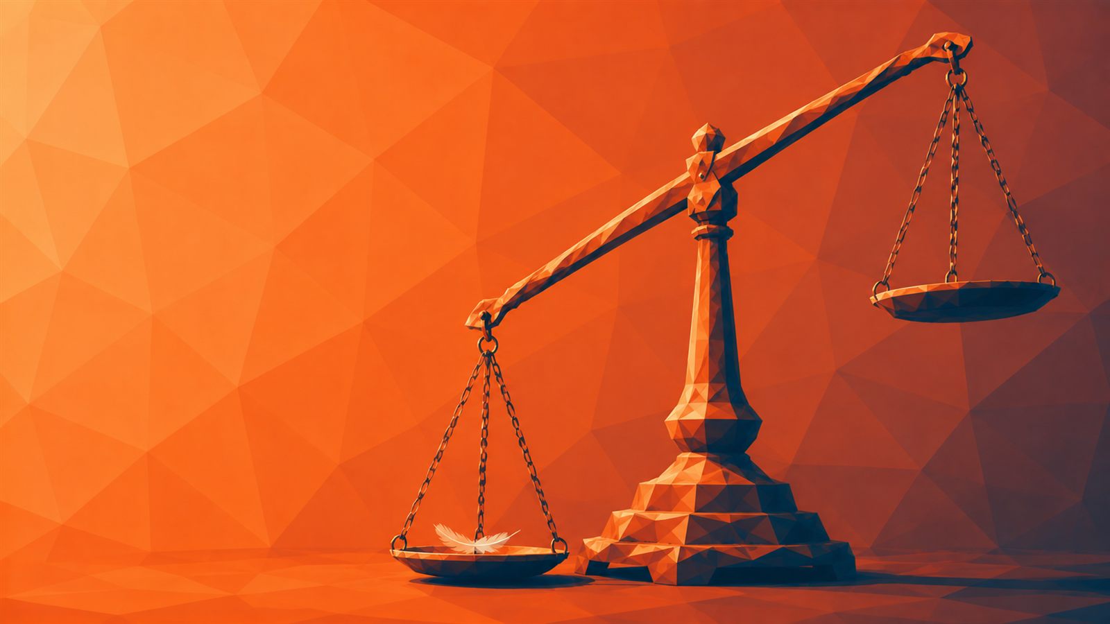 a huge balance scale tipped by one feather.