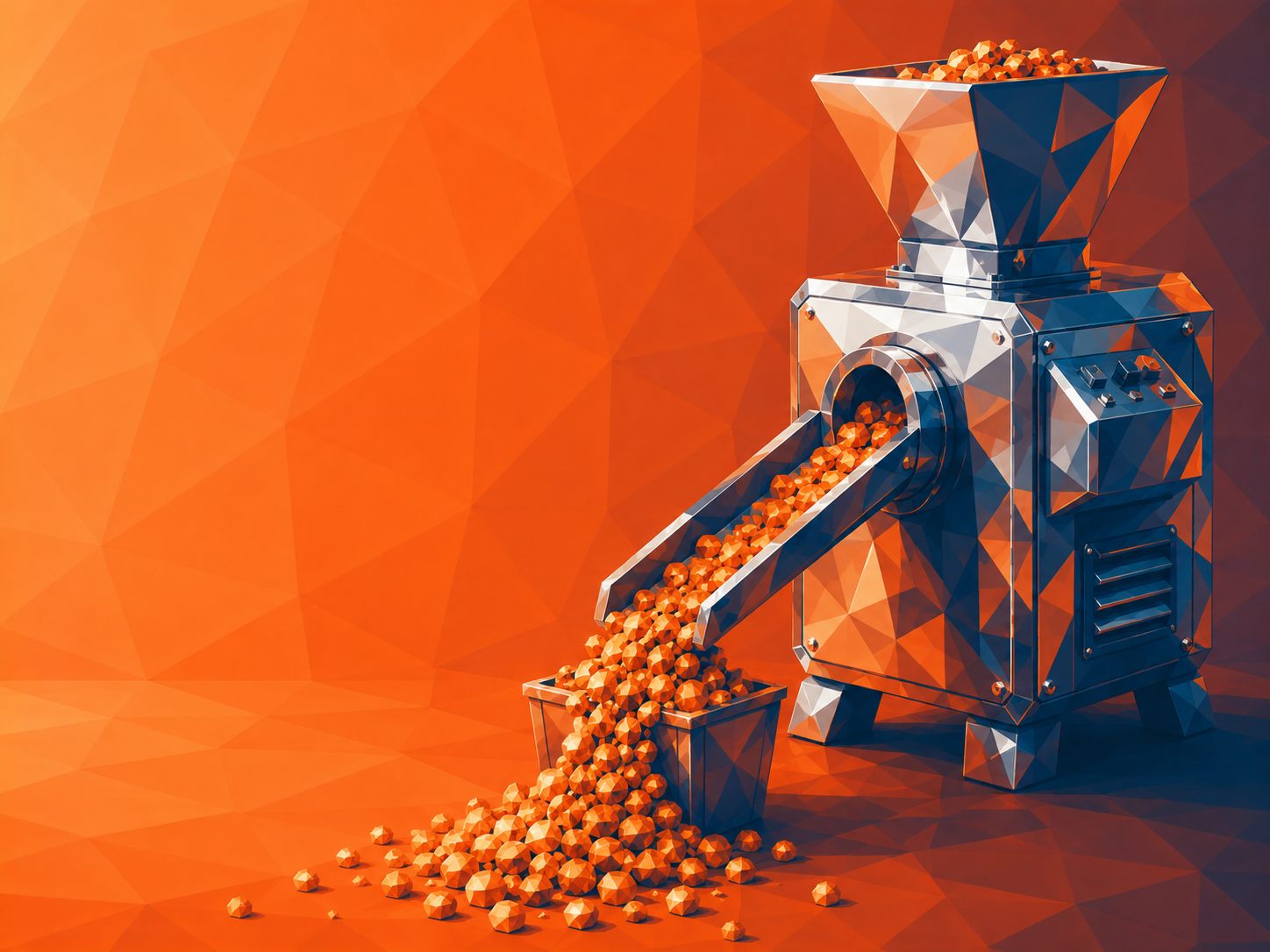 a shiny machine overflowing a small bin onto the floor.